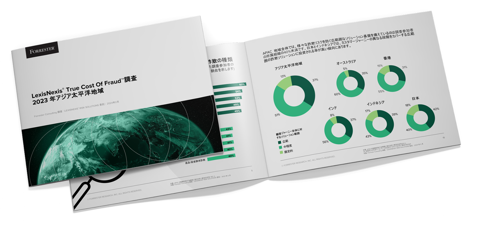 最新の真の詐欺のコスト、アジア太平洋地域版のレポートブックが開いている画像