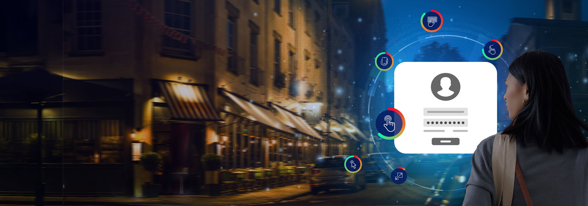 行動知能を備えた女性が通りを歩いている（中景）